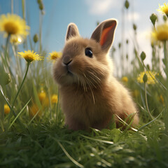 うさぎ　たんぽぽ畑