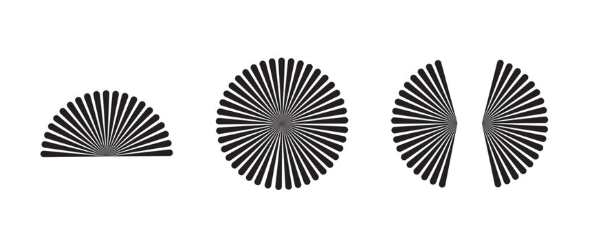 Abstract spiral, vortex element. Radiating, radial bent lines. Monochrome element isolated on white.