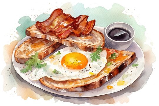 Breakfast with fried eggs and toast art