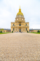 Les Invalides, or Hotel des Invalides. Complex of historical buildings with main dome of former Royal Chapel with tomb of Napoleon.