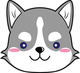 cute element or icon of happy puppy russian husky head vector illustration