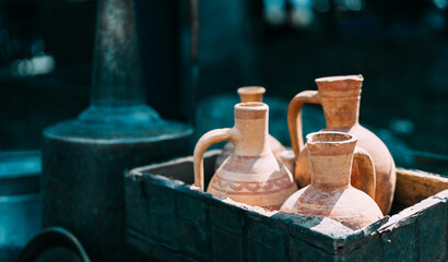 Georgian Traditional Clay Vessels For Wine. Set Of Traditional Georgian Clay Wine Jugs. Oriental...