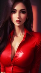 Fototapeta premium Beautiful anime girl on red shirt, Generative AI illustrations