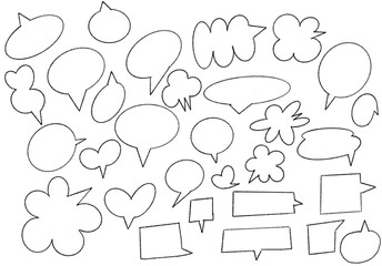 Set of hand drawn speech bubbles of various shapes, Set of conversation speech bubbles drawn in pencil