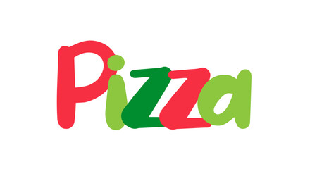 Pizza sign, sticker, label, tag, lettering, typography, design element. Red and green letters tone on white background.