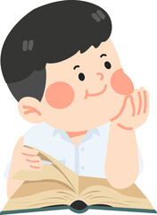 Kid boy students reading a book