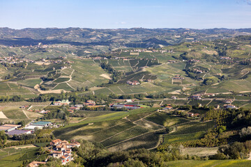 View of Langhe vineyards from La Morra,  UNESCO Site, Piedmont, Italy