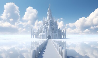 white kingdom above the sky surrounded by clouds, ai generative