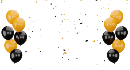 3d balloons with confetti flying,orange and black