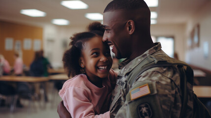 A soldier's surprise visit to their sibling's school, with copy space