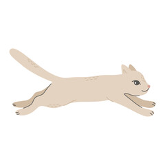 Jumping gray cat. Pet, friend. Simple vector illustration in flat cartoon style isolated on white background.