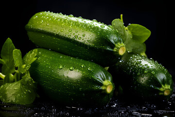 Photo of fresh green cucumbers arranged neatly on a table