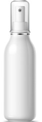 Realistic cosmetics product bottle, plastic container. White flask isolated 3d vector mockup with a convenient sprayer dispenser for application. Blank glossy moiusturizer, micellar water, aerosol