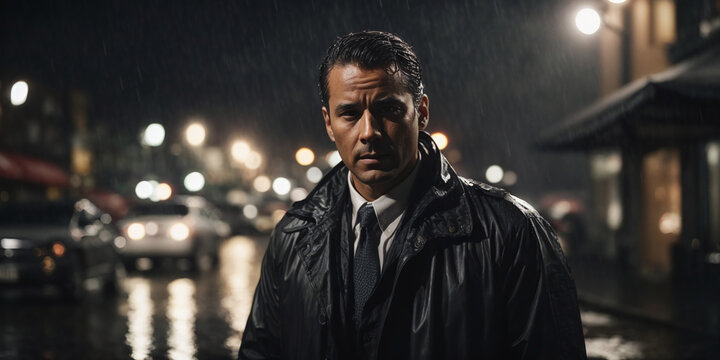 A Detective standing in rain
