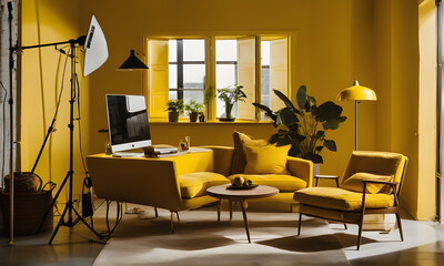 Studio backdrop yellow style advertisement concept