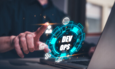 DevOps concept, software development and IT operations, agile programming engineer working with...