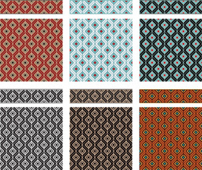 Set of seamless geometric textures and borders, American Indians tribal style. Swatches and pattern brushes included in vector file.