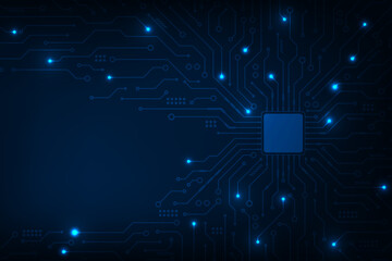 Vector technology abstract futuristic CPU circuit board blue light background.