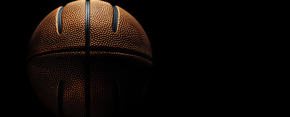 Basketball on a black background. Horizontal banner place for text.