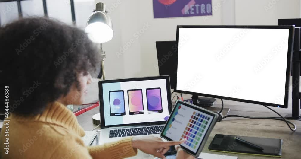 Canvas Prints African american businesswoman on video call with blank screen