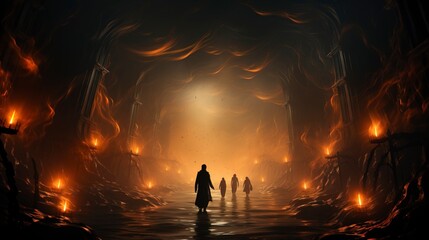 Fototapeta premium 16:9 aspect ratio spooky halloween background wallpaper with scary haunted castle and trees