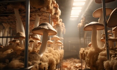 mushroom cultivation room mushroom harvest, ai generative - obrazy, fototapety, plakaty