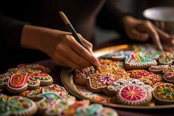 Generative ai of colorful handcrafted cookies made for the upcoming Christmas season at the bakery.