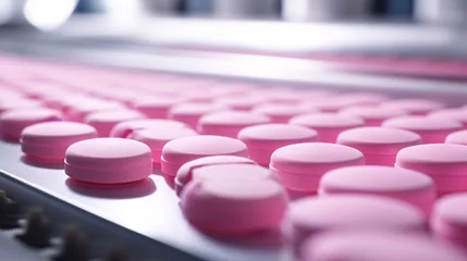 Foto op Plexiglas Intricate Macro View of Pink Pills in the Making and Packaging Stages at a Cutting-Edge Pharmaceutical Plant. Crafting Medicinal Remedies. © ckybe