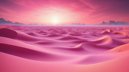 Pink Desert Dreams: Sun, Clouds, and Majestic Mountains
