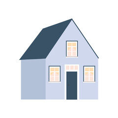 Urban architecture - a small European two-story house in perspective. With door, windows and roof. Flat illustration, vector illustration template