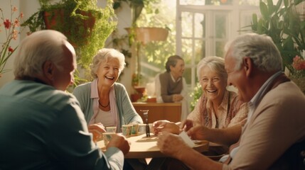 Fototapeta na wymiar Older adults socializing around a table