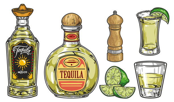 Tequila drink colorful set emblems