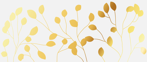 Golden leaf botanical modern vector background. Simple design of leaves on white background for interior design, vector art, fashion textile patterns, textures, posters, wrappers, gifts