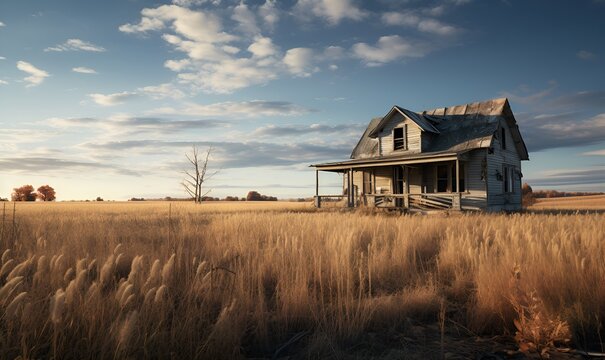 abandoned house in the fields, ai generative