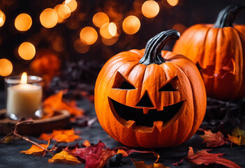 Fototapeta premium Halloween background with pumpkins