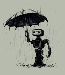 Robot That Rains On Him Graphic Design Vector For Tshirt Design