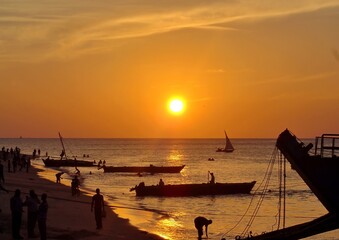 End of the day's fishing on an African shore