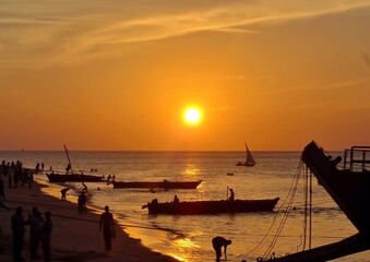 End of the day's fishing on an African shore