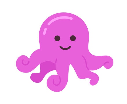 Happy octopus underwater fantasy semi flat color vector character. Kawaii octopi living creature. Editable full body personage on white. Simple cartoon spot illustration for web graphic design