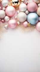 christmas frame made out of christmas ball, pastel colors, background