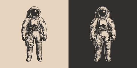 Set of vintage retro astronaut nasa future space adventure explore. Galaxy science trip. Graphic Art. Vector © Graphic Warrior