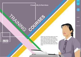 Modern flat design concept of Training Courses with assistant  woman image. Vector 3d illustration.