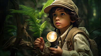 Adventurous Explorer: An image of a child dressed in khakis and a pith helmet