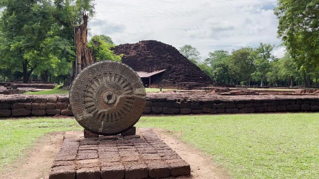 Large stone Thammachak in Si Thep Historical Park, registered as a UNESCO World Heritage Site in 2023, Phetchabun, Thailand