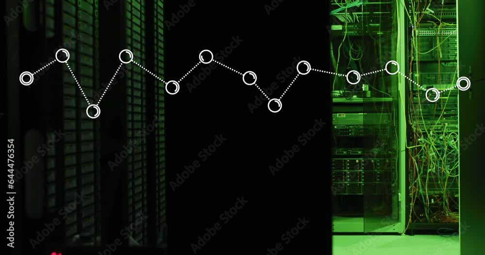 Poster animation of graphs over illuminated data server systems in server room