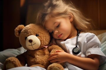 Little Doctor: A close-up of a child wearing a doctor's coat and stethoscope