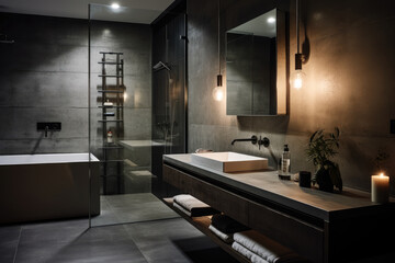 Modern Industrial Bathroom with Concrete Walls and Stainless Steel Fixtures