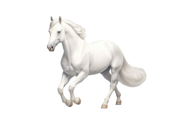Obraz na płótnie Canvas Shiny white horse running in action on a cutout PNG transparent background