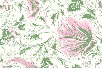 Vector art Floral seamless original pattern in vintage paisley style. Traditional floral pattern for fabric, wallpapers and backgrounds. Ornamental garden Flowers and leaves.
