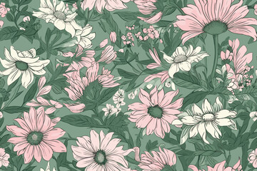 Vector art Floral seamless original pattern in vintage paisley style. Traditional floral pattern for fabric, wallpapers and backgrounds. Ornamental garden Flowers and leaves.